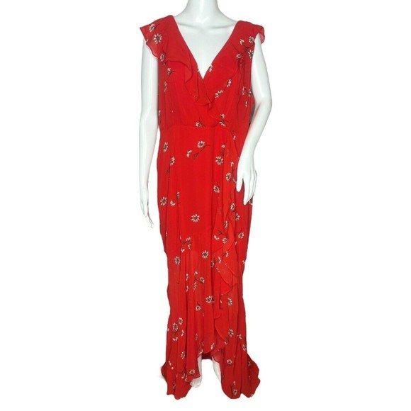 Lulus Women’s Fondest Desires Maxi Dress‎ Red Floral Print Ruffled Size XL - Picture 1 of 10